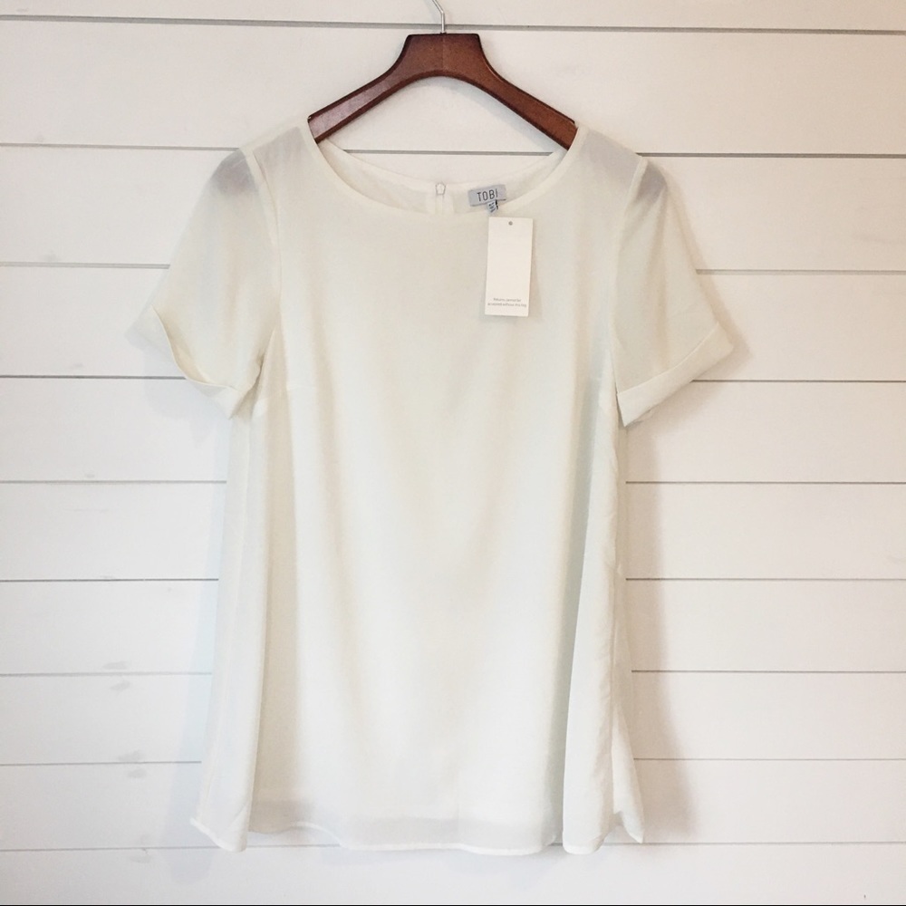 TOBI Off white sheer short sleeve mini dress S New